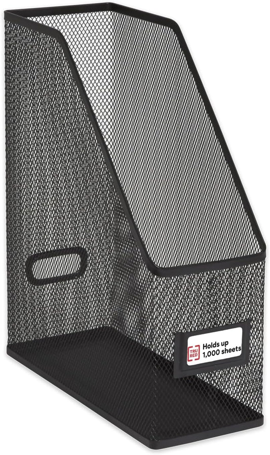 Staples Metal Magazine File Organizer, Black - Top - Loading Desktop File Holder with Handle, Holds Up to 1000 Sheets