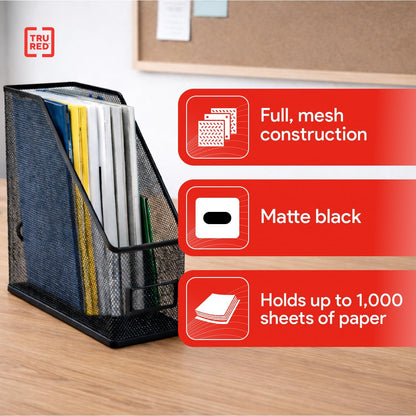 Staples Metal Magazine File Organizer, Black - Top - Loading Desktop File Holder with Handle, Holds Up to 1000 Sheets