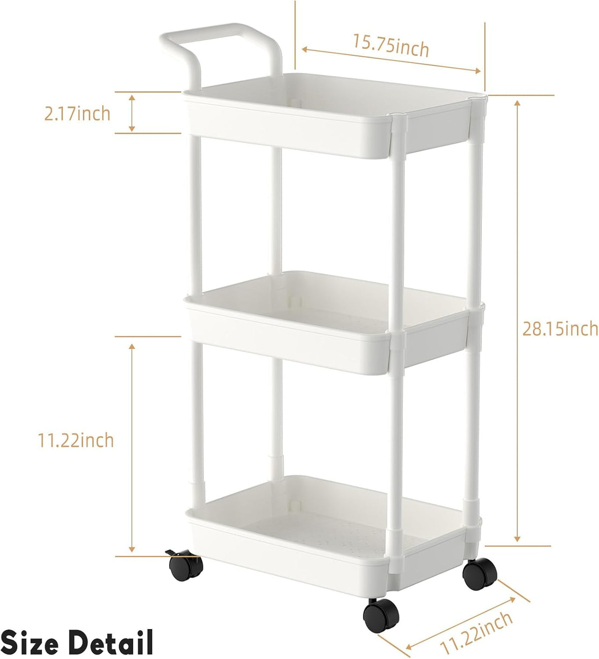 Diaper Caddy, 3 Tier Rolling Cart for Baby Essentials, Off-White
