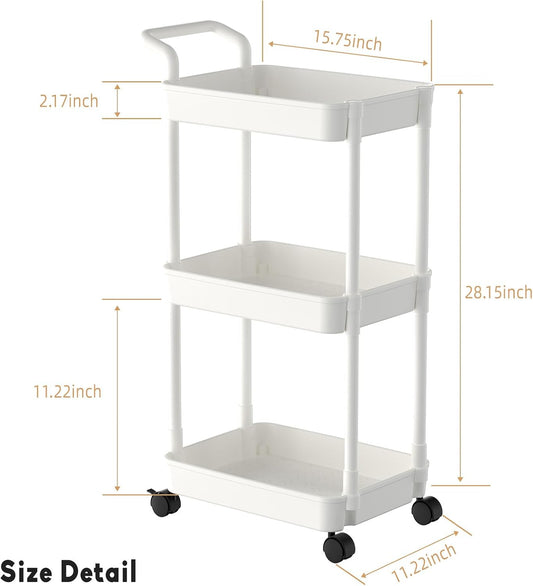Diaper Caddy, 3 Tier Rolling Cart for Baby Essentials, Off-White