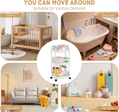 Diaper Caddy, 3 Tier Rolling Cart for Baby Essentials, Off-White
