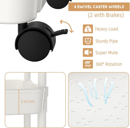 Diaper Caddy, 3 Tier Rolling Cart for Baby Essentials, Off-White