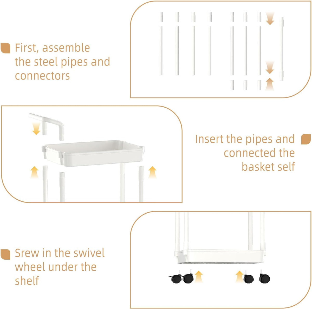 Diaper Caddy, 3 Tier Rolling Cart for Baby Essentials, Off-White