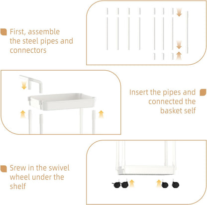 Diaper Caddy, 3 Tier Rolling Cart for Baby Essentials, Off-White