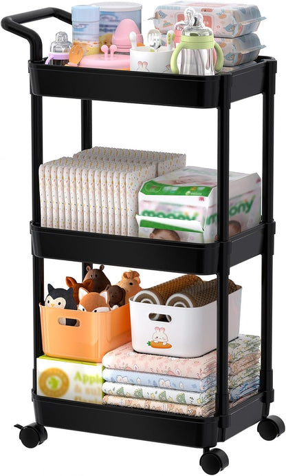 Diaper Caddy, 3 Tier Rolling Cart for Baby Essentials, Off-White
