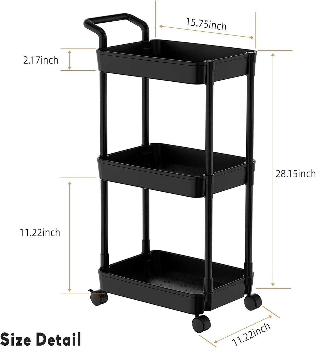 Diaper Caddy, 3 Tier Rolling Cart for Baby Essentials, Off-White