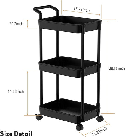 Diaper Caddy, 3 Tier Rolling Cart for Baby Essentials, Off-White