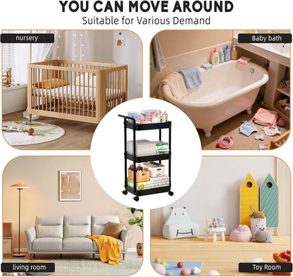 Diaper Caddy, 3 Tier Rolling Cart for Baby Essentials, Off-White