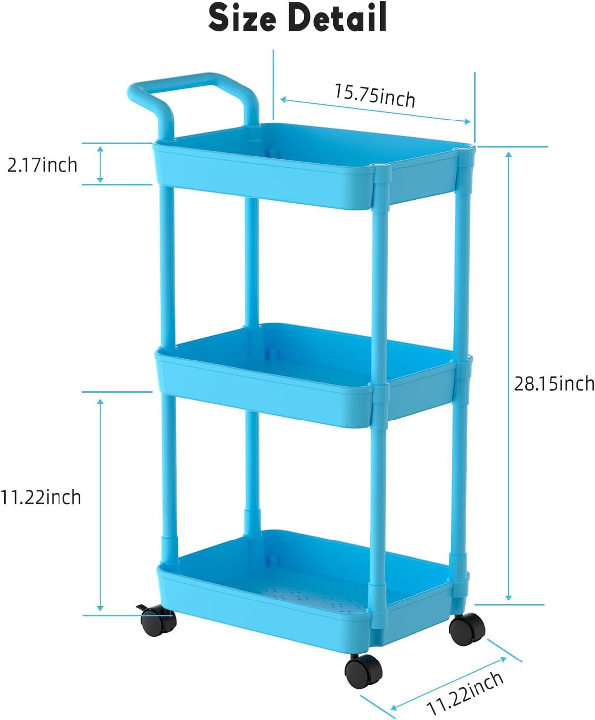 Diaper Caddy, 3 Tier Rolling Cart for Baby Essentials, Off-White