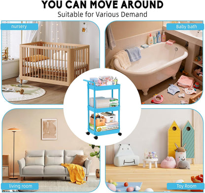 Diaper Caddy, 3 Tier Rolling Cart for Baby Essentials, Off-White