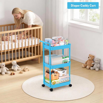 Diaper Caddy, 3 Tier Rolling Cart for Baby Essentials, Off-White