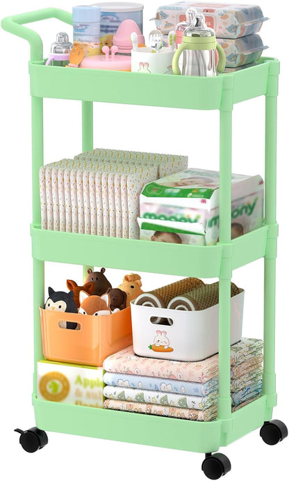 Diaper Caddy, 3 Tier Rolling Cart for Baby Essentials, Off-White