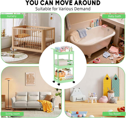 Diaper Caddy, 3 Tier Rolling Cart for Baby Essentials, Off-White