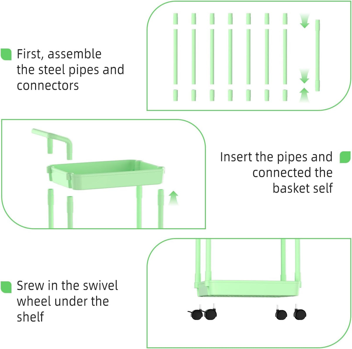 Diaper Caddy, 3 Tier Rolling Cart for Baby Essentials, Off-White