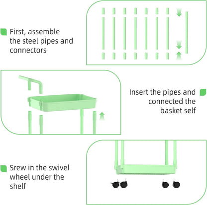 Diaper Caddy, 3 Tier Rolling Cart for Baby Essentials, Off-White