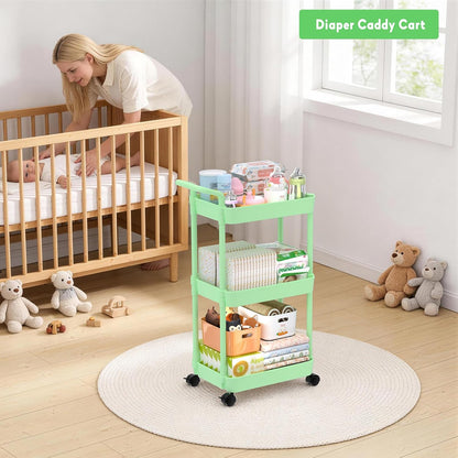 Diaper Caddy, 3 Tier Rolling Cart for Baby Essentials, Off-White