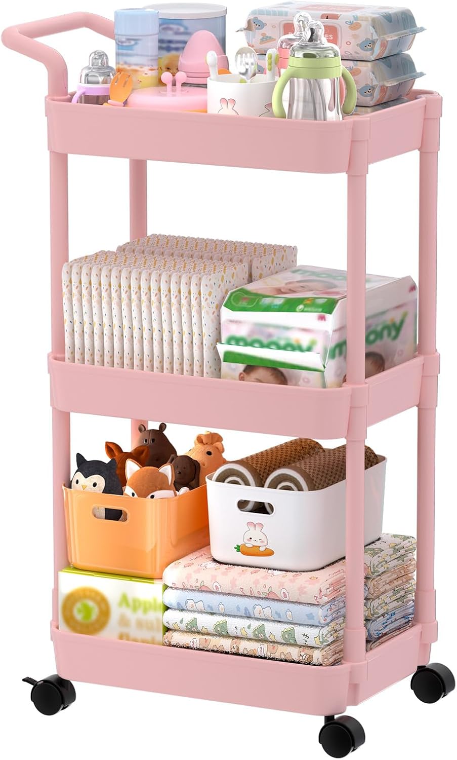 Diaper Caddy, 3 Tier Rolling Cart for Baby Essentials, Off-White