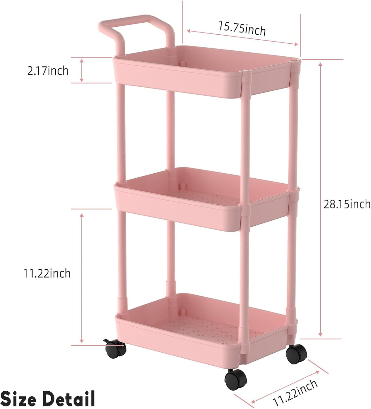 Diaper Caddy, 3 Tier Rolling Cart for Baby Essentials, Off-White