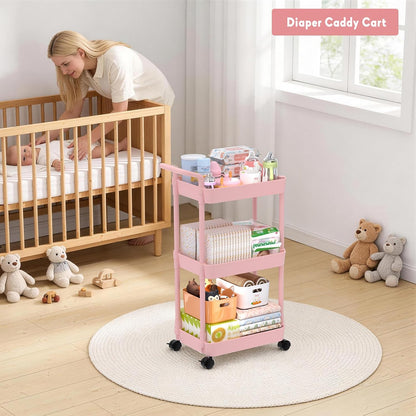 Diaper Caddy, 3 Tier Rolling Cart for Baby Essentials, Off-White