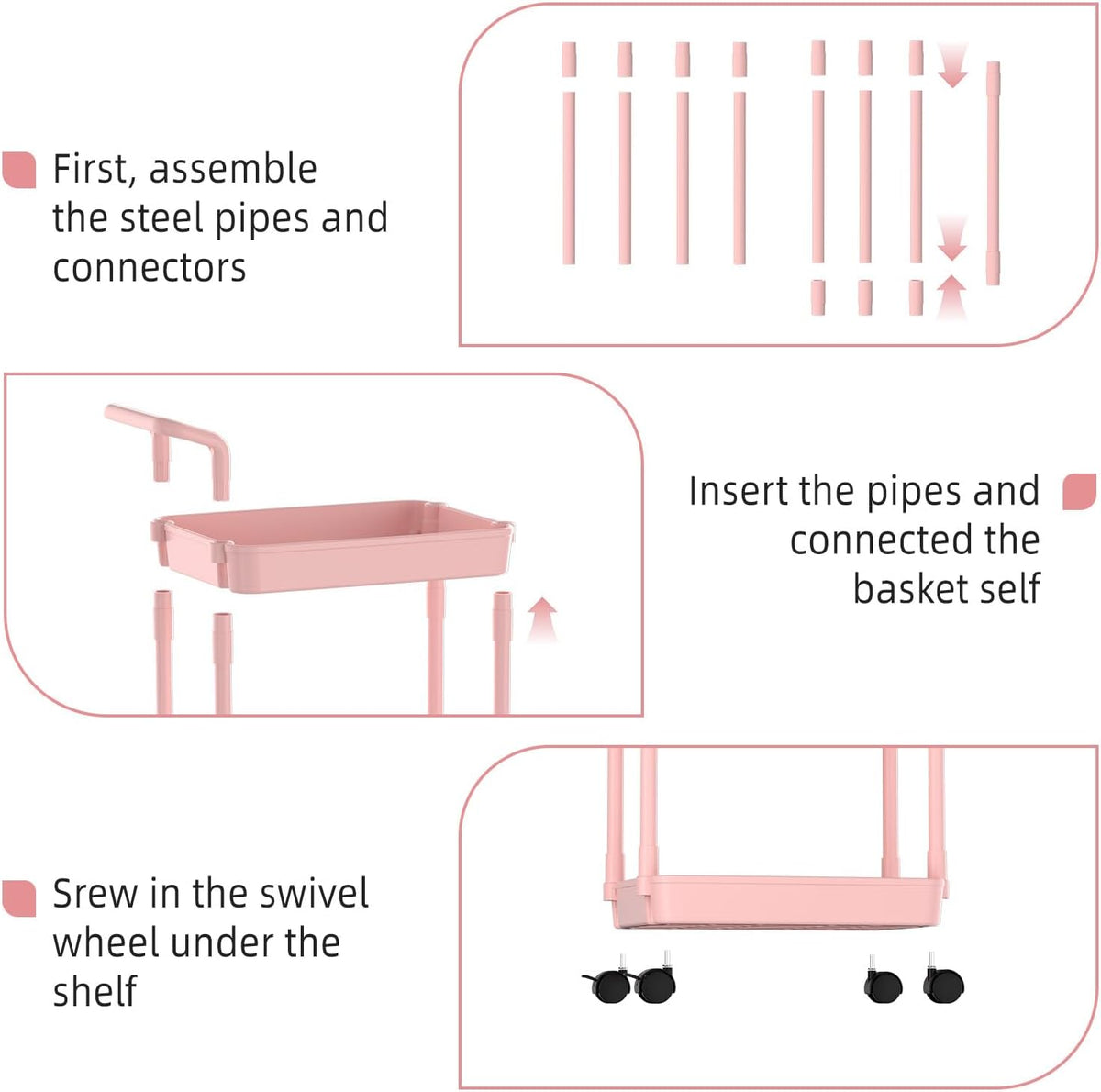 Diaper Caddy, 3 Tier Rolling Cart for Baby Essentials, Off-White