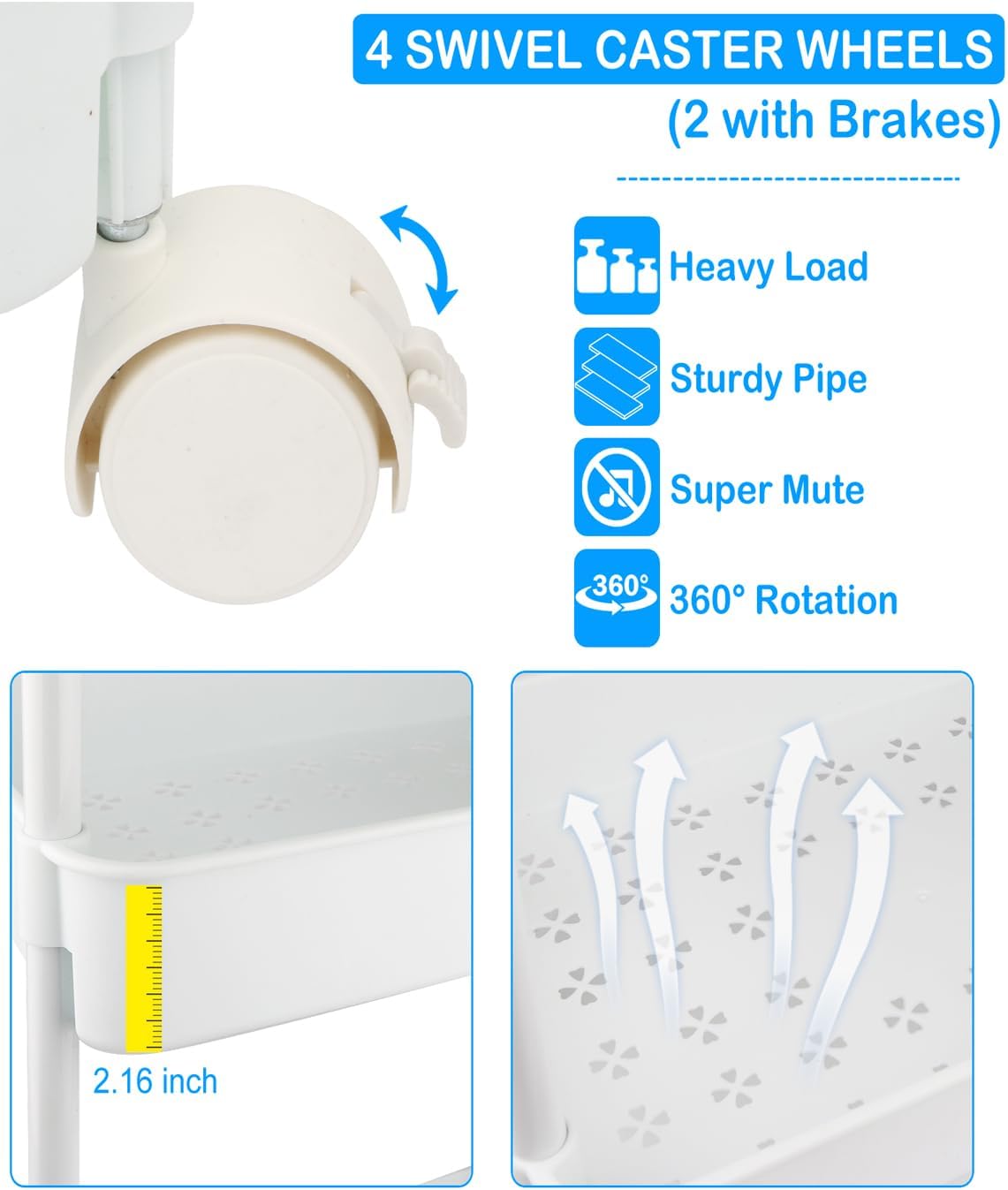 Diaper Caddy, 3 Tier Rolling Cart for Baby Essentials, Off-White
