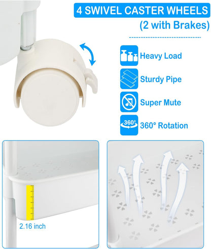 Diaper Caddy, 3 Tier Rolling Cart for Baby Essentials, Off-White