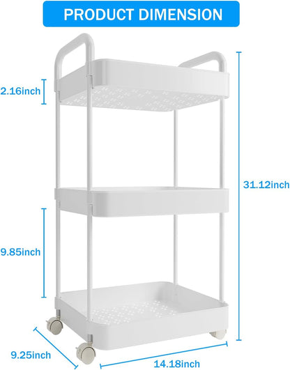 Diaper Caddy, 3 Tier Rolling Cart for Baby Essentials, Off-White