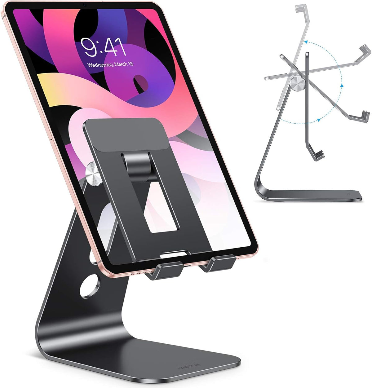 T2 Tablet Stand for Desk, Aluminum Holder for iPad Pro/Air, Silver