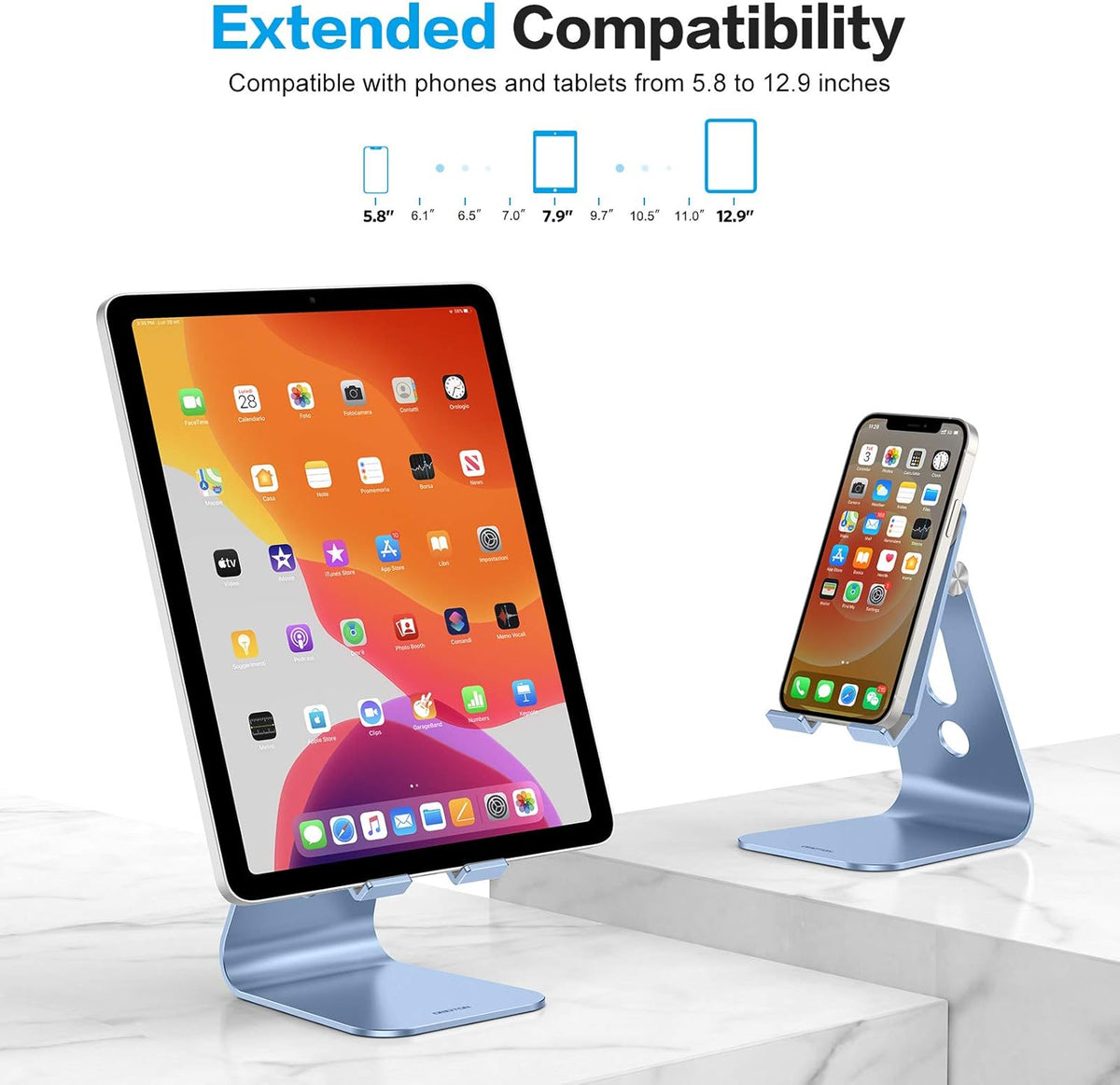 T2 Tablet Stand for Desk, Aluminum Holder for iPad Pro/Air, Silver