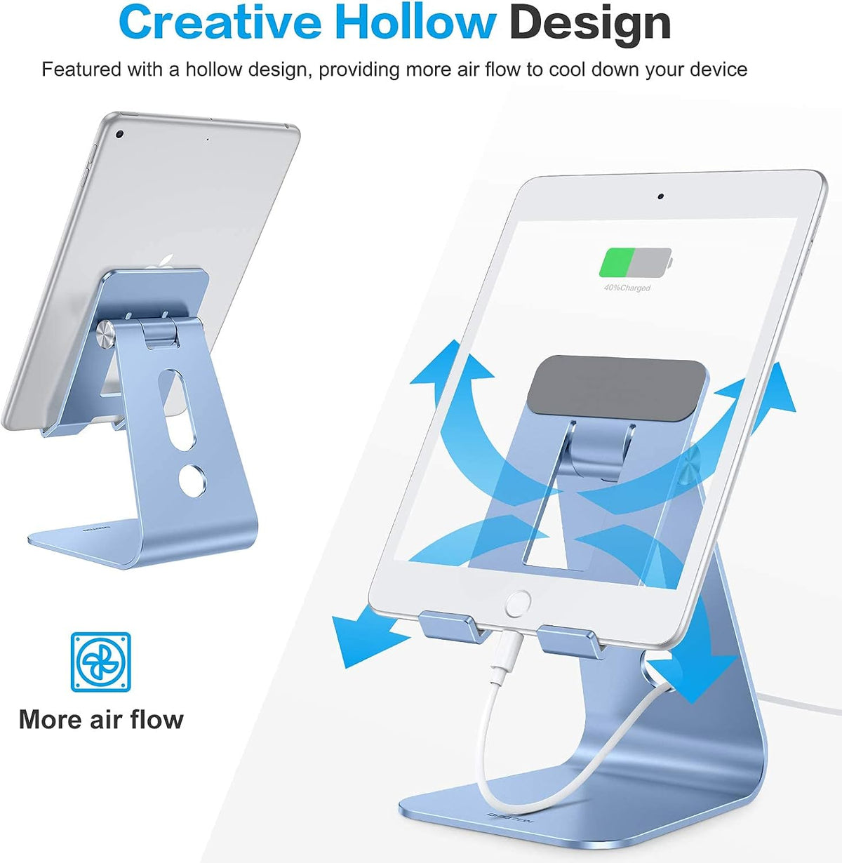T2 Tablet Stand for Desk, Aluminum Holder for iPad Pro/Air, Silver