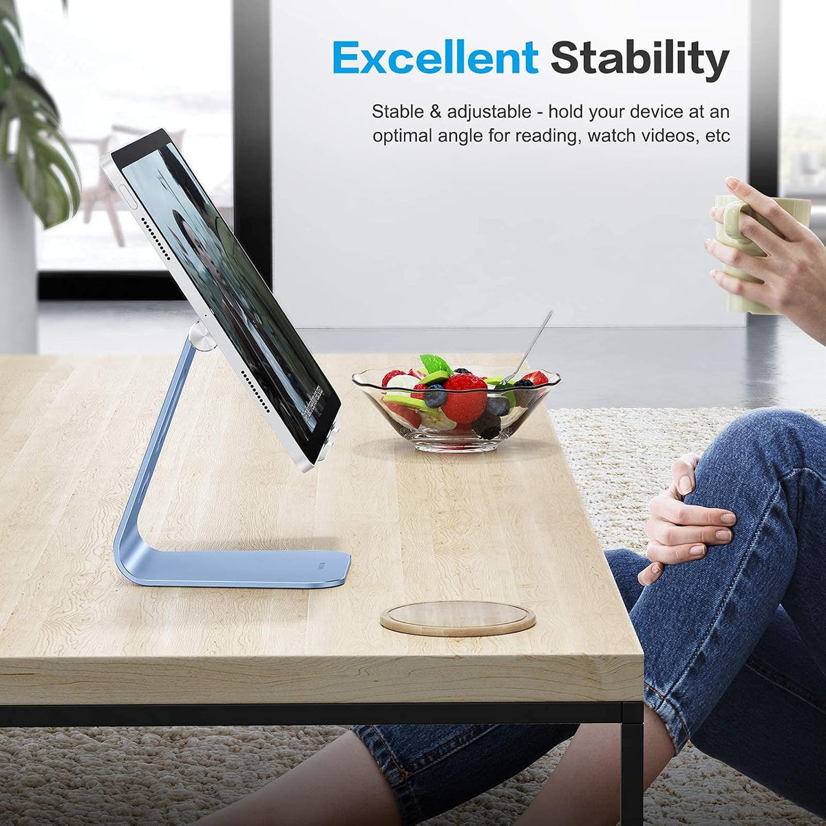 T2 Tablet Stand for Desk, Aluminum Holder for iPad Pro/Air, Silver