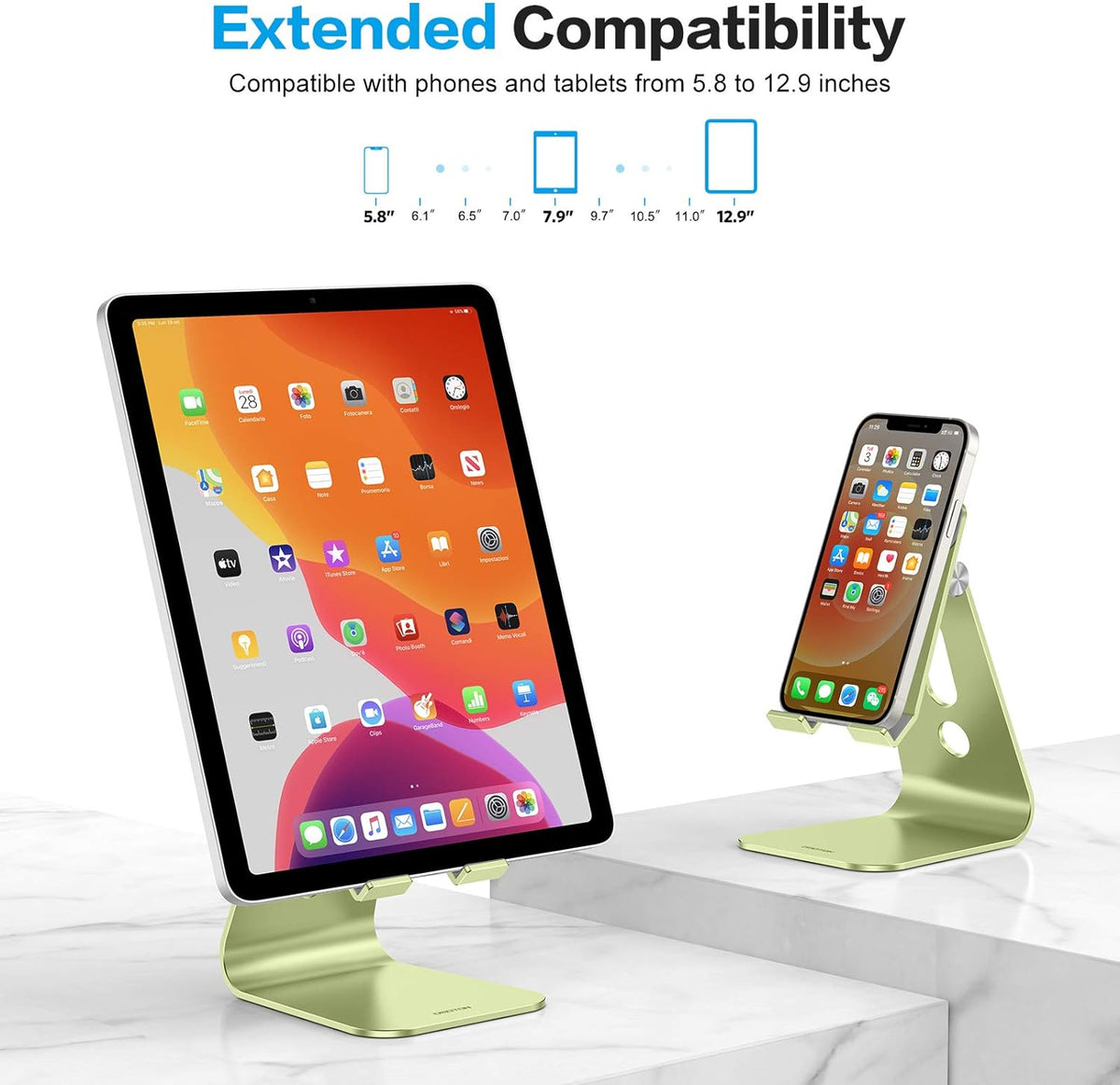 T2 Tablet Stand for Desk, Aluminum Holder for iPad Pro/Air, Silver
