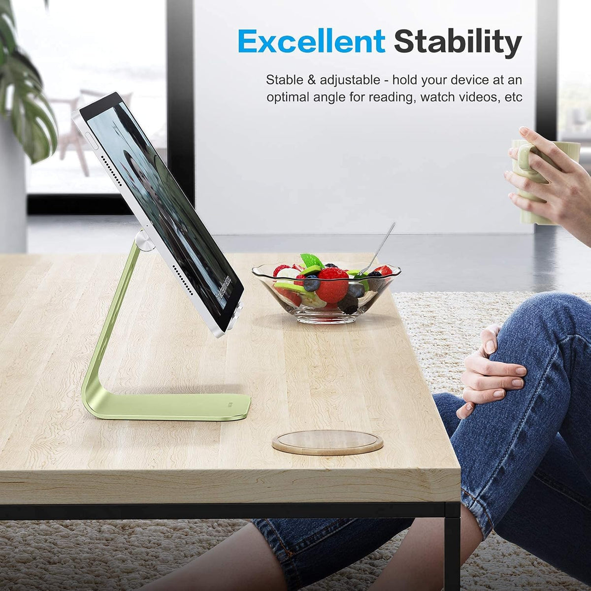 T2 Tablet Stand for Desk, Aluminum Holder for iPad Pro/Air, Silver