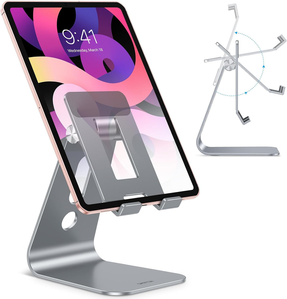T2 Tablet Stand for Desk, Aluminum Holder for iPad Pro/Air, Silver