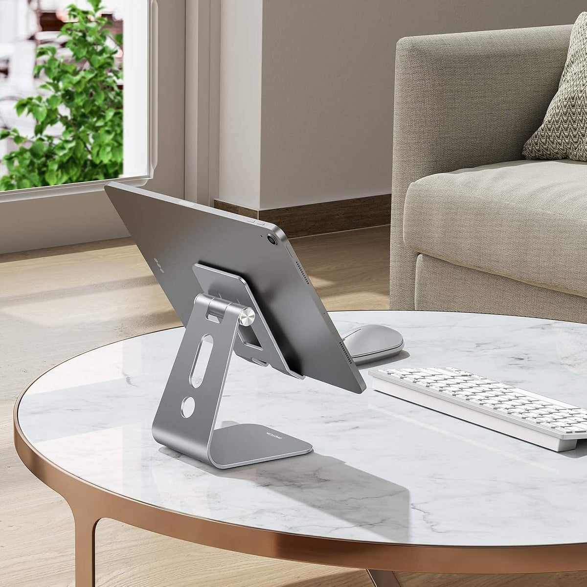 T2 Tablet Stand for Desk, Aluminum Holder for iPad Pro/Air, Silver