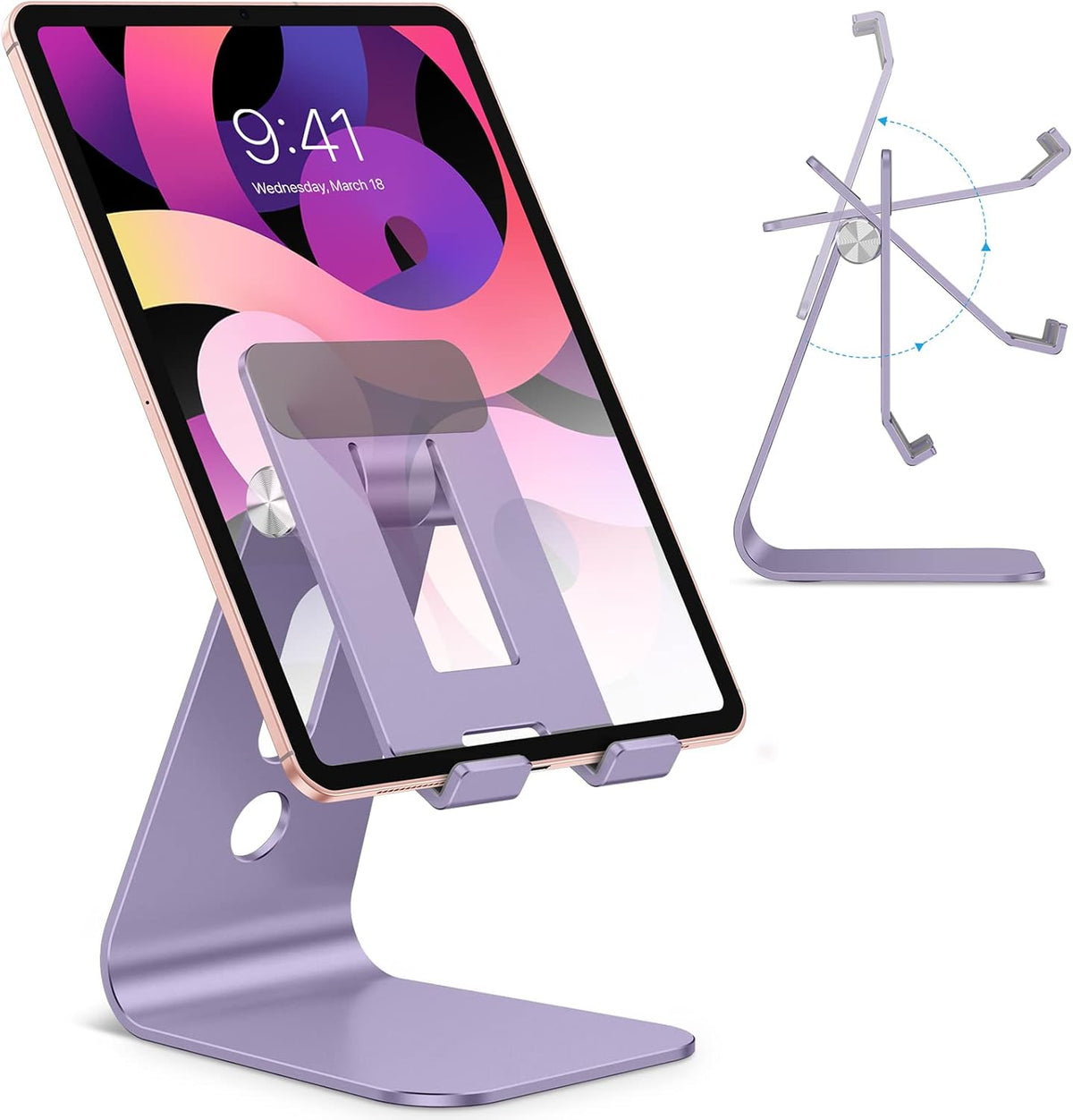 T2 Tablet Stand for Desk, Aluminum Holder for iPad Pro/Air, Silver