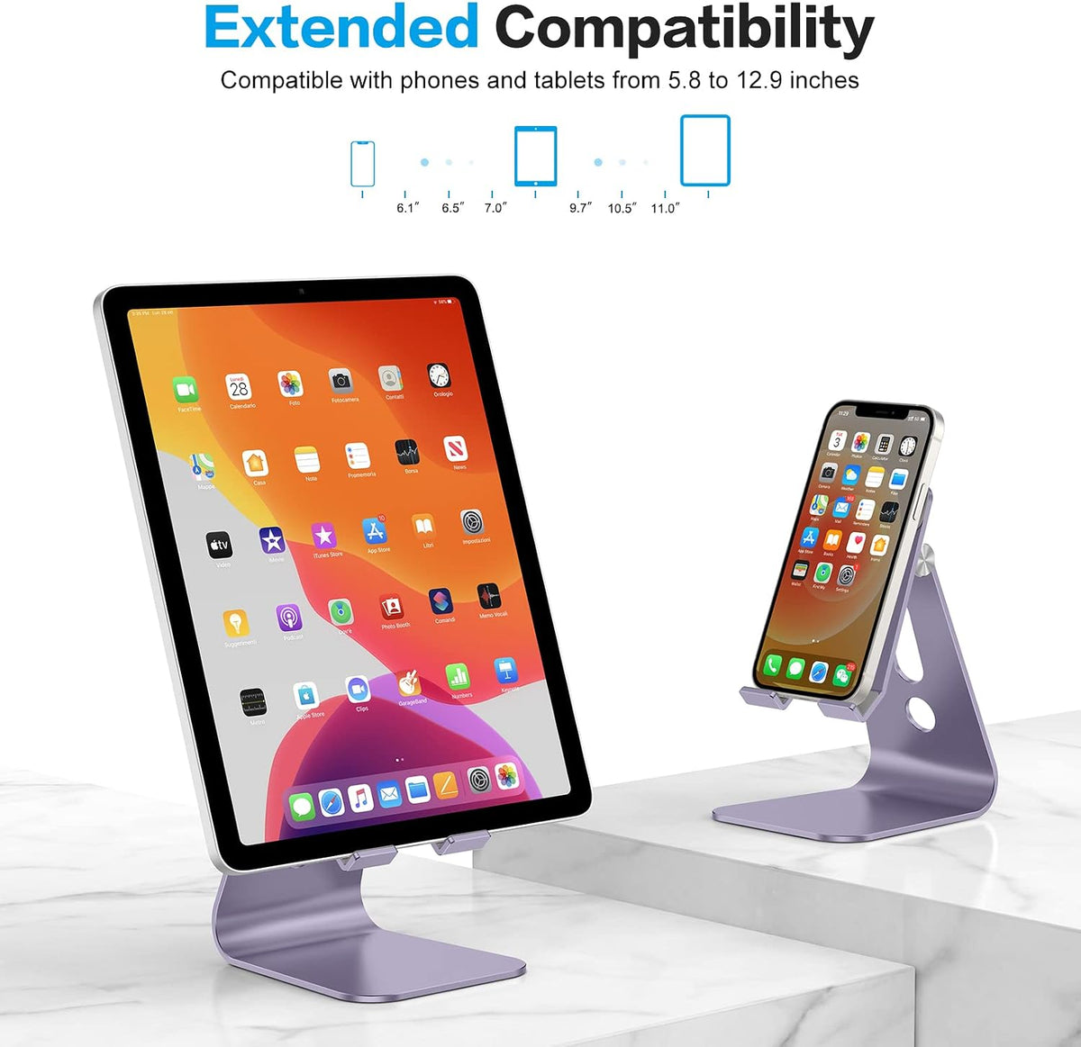 T2 Tablet Stand for Desk, Aluminum Holder for iPad Pro/Air, Silver