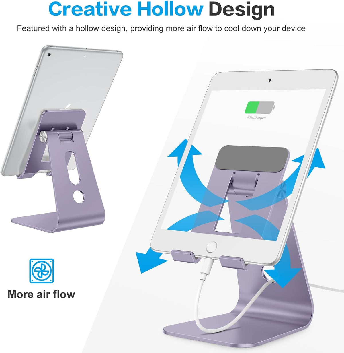 T2 Tablet Stand for Desk, Aluminum Holder for iPad Pro/Air, Silver