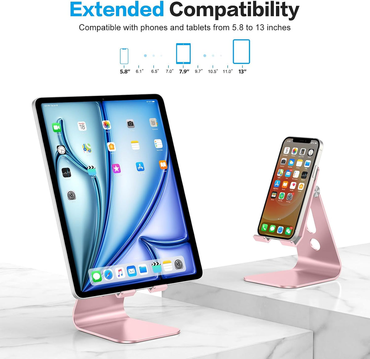 T2 Tablet Stand for Desk, Aluminum Holder for iPad Pro/Air, Silver