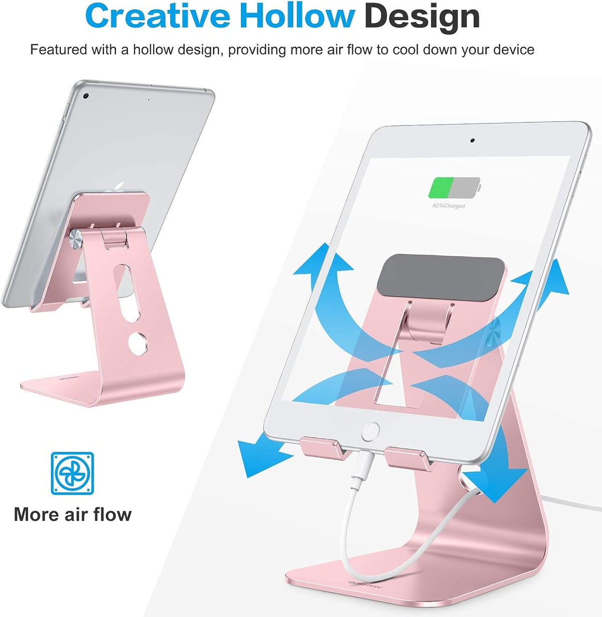 T2 Tablet Stand for Desk, Aluminum Holder for iPad Pro/Air, Silver