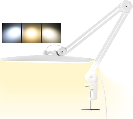3000 Lumens Adjustable LED Desk Lamp & Task Lamp - Bright, Dimmable Lighting for Office, Crafts, Nails &Salon with Clamp (CCT, White)