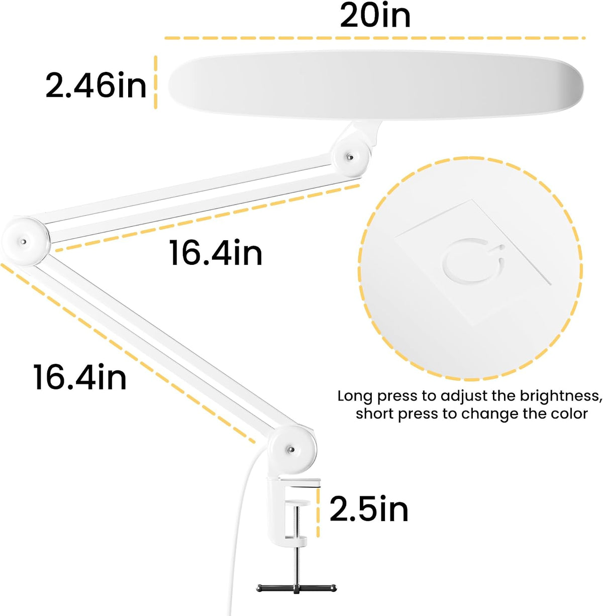 3000 Lumens Adjustable LED Desk Lamp & Task Lamp - Bright, Dimmable Lighting for Office, Crafts, Nails &Salon with Clamp (CCT, White)