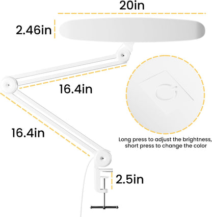 3000 Lumens Adjustable LED Desk Lamp & Task Lamp - Bright, Dimmable Lighting for Office, Crafts, Nails &Salon with Clamp (CCT, White)