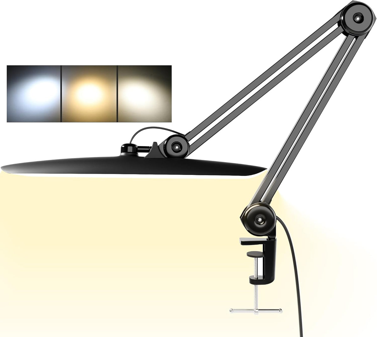 3000 Lumens Adjustable LED Desk Lamp & Task Lamp - Bright, Dimmable Lighting for Office, Crafts, Nails &Salon with Clamp (CCT, White)