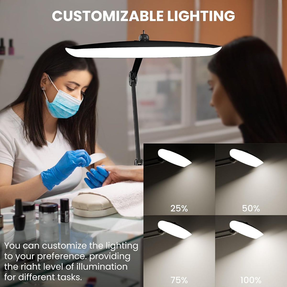 3000 Lumens Adjustable LED Desk Lamp & Task Lamp - Bright, Dimmable Lighting for Office, Crafts, Nails &Salon with Clamp (CCT, White)