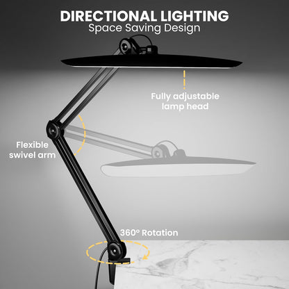 3000 Lumens Adjustable LED Desk Lamp & Task Lamp - Bright, Dimmable Lighting for Office, Crafts, Nails &Salon with Clamp (CCT, White)