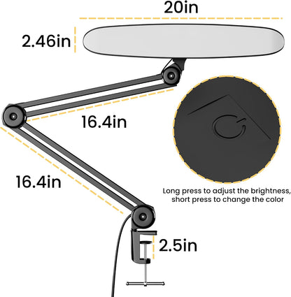 3000 Lumens Adjustable LED Desk Lamp & Task Lamp - Bright, Dimmable Lighting for Office, Crafts, Nails &Salon with Clamp (CCT, White)