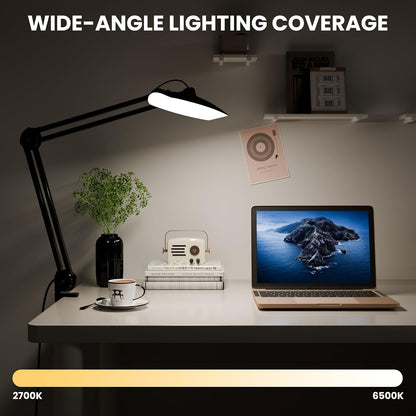3000 Lumens Adjustable LED Desk Lamp & Task Lamp - Bright, Dimmable Lighting for Office, Crafts, Nails &Salon with Clamp (CCT, White)