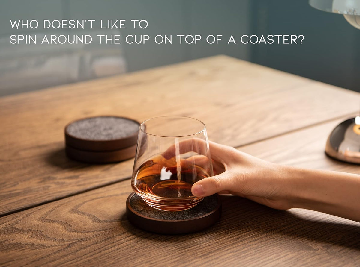 Wood Coaster for Drinks, 4.3 Inch, Set of 6, Absorbent and Insulation Felt Stackable Cup Holders, Coasters for Wooden Table, Designed