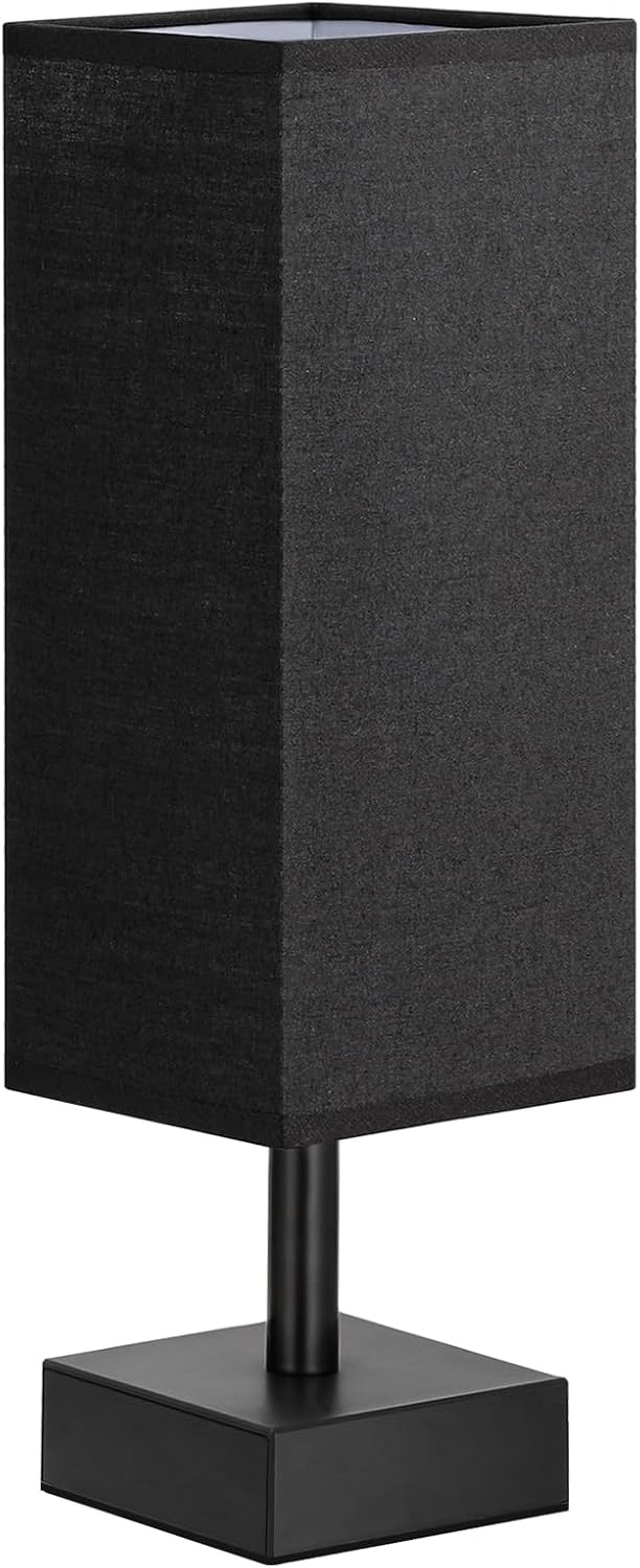 Wood-Grain Small Bedside Lamp for Bedroom - Square Cream Fabric Shade